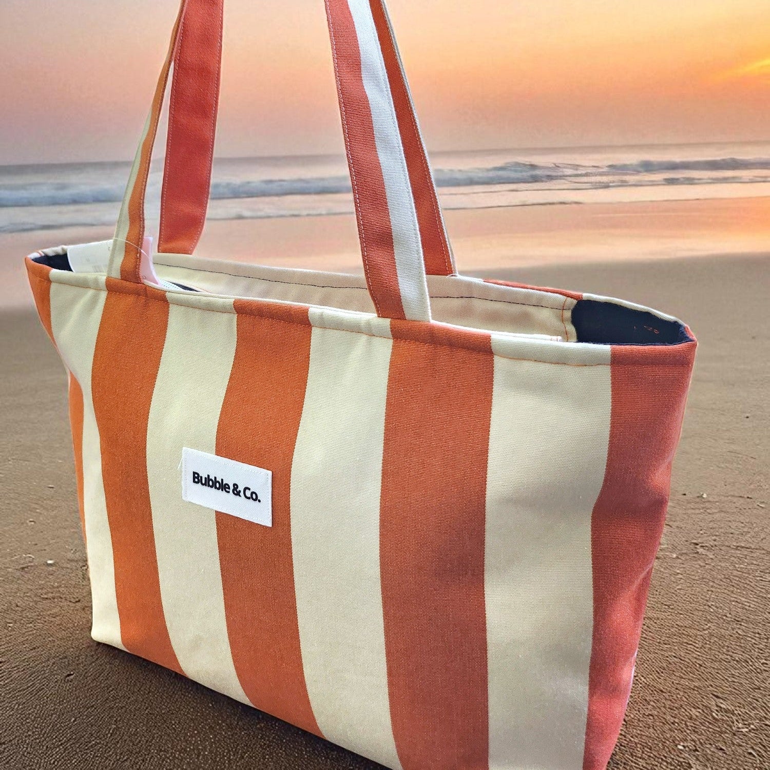 mala tote bag de tecido estampado as riscas com fecho a ziper