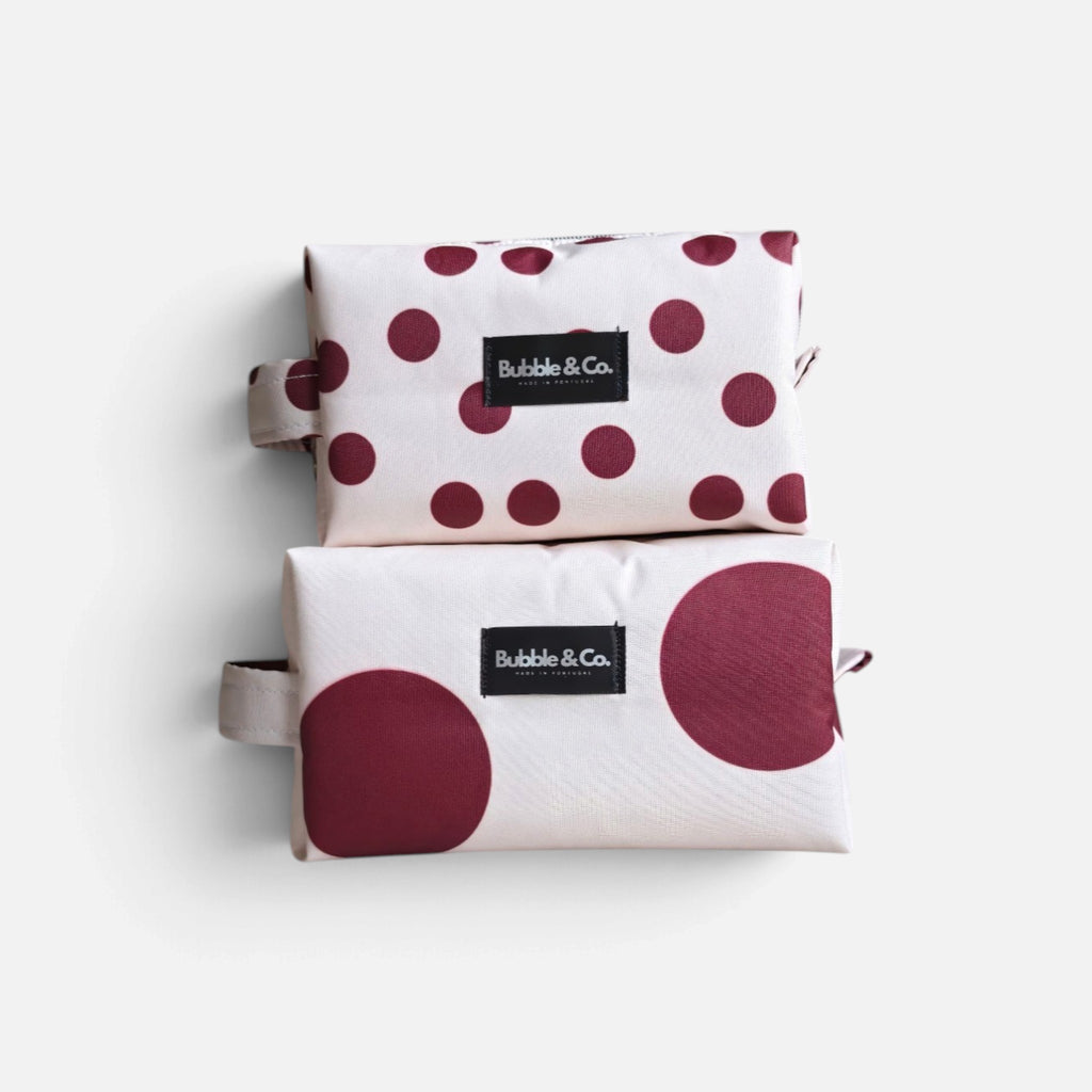 Polka Dot print detail on Bubble & Co. L toiletry bag