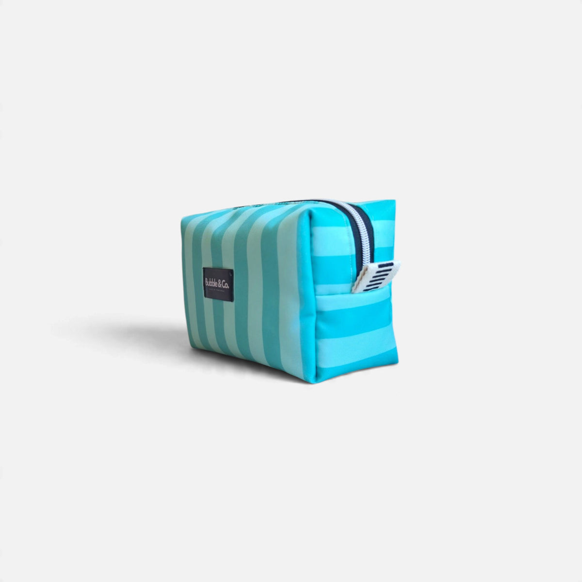 Detail of the Riviera Green large toiletry bag, showcasing its fabric and contemporary design.